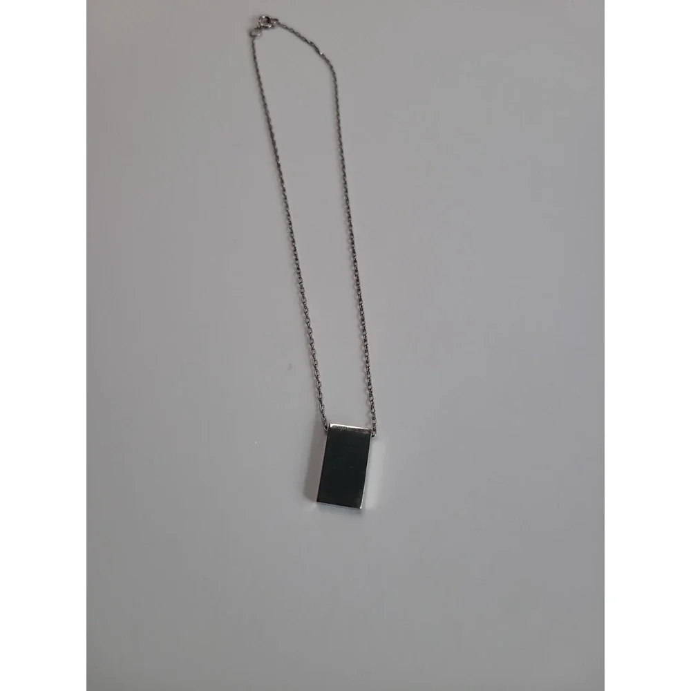Silver Tone Rectangle Pendant Necklace Geometric Minimalist Modern Jewelry